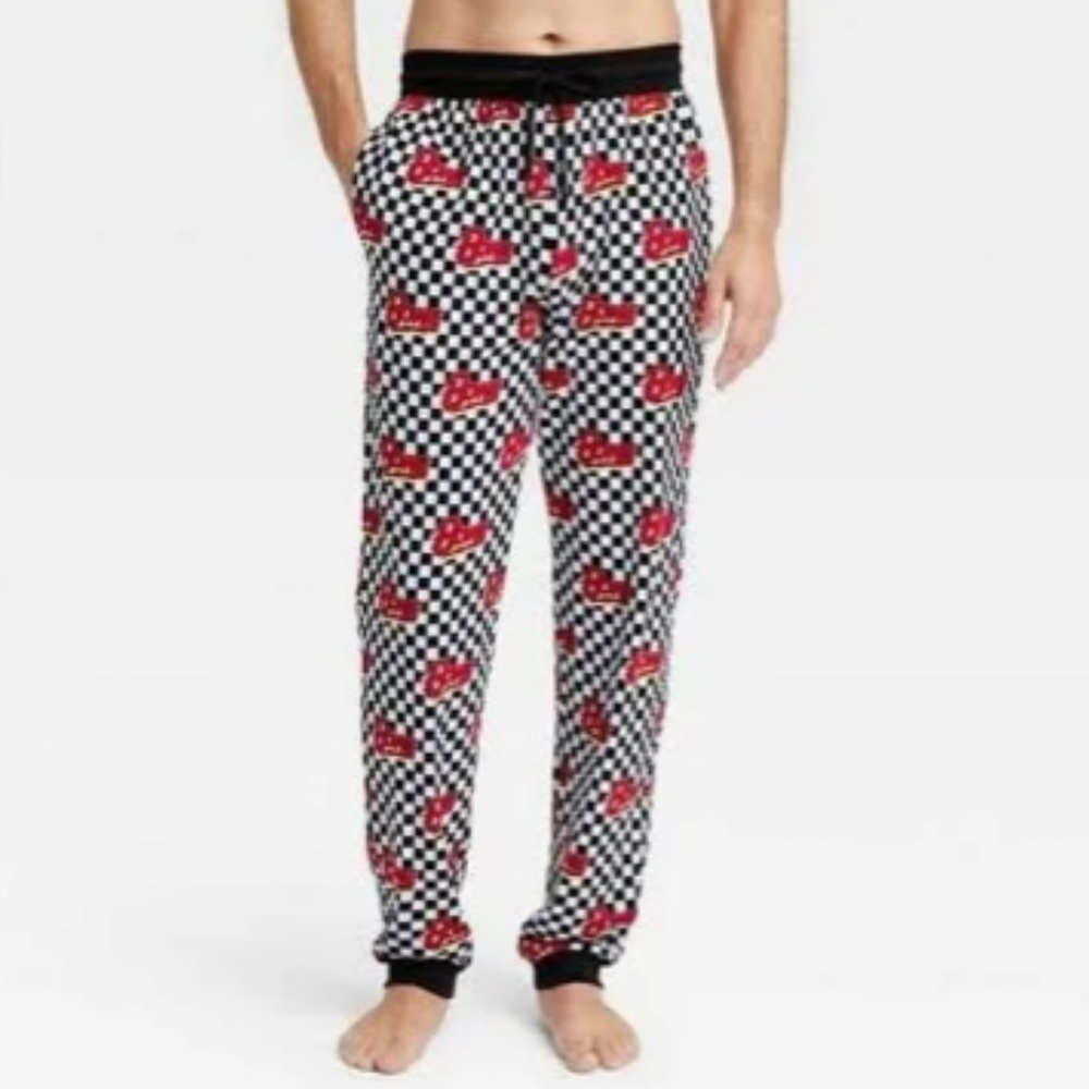 Men’s David Bowie Lounge Joggers Iconic 75 Logo & Checkerboard Print NEW Large